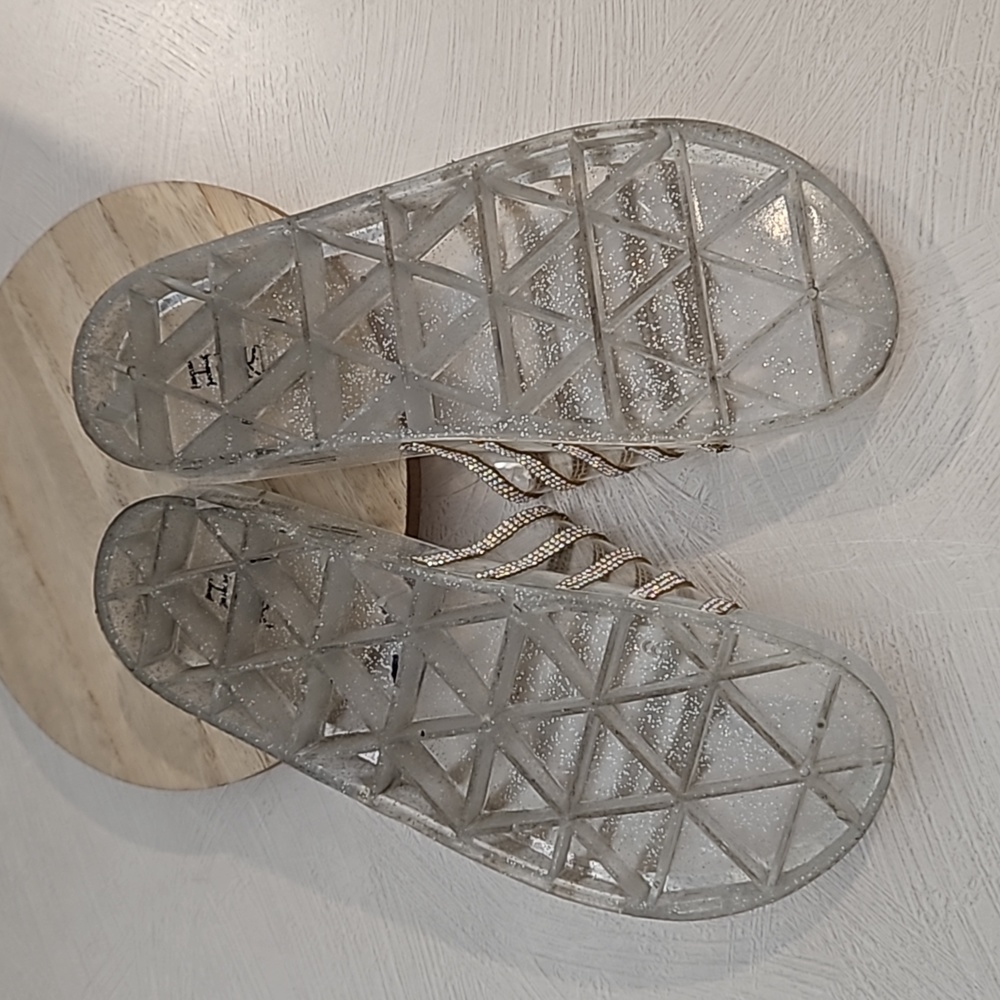 H2K silver glitter jelly rubber flip-flops slipper Sz 9 iridescent stones - Picture 5 of 8